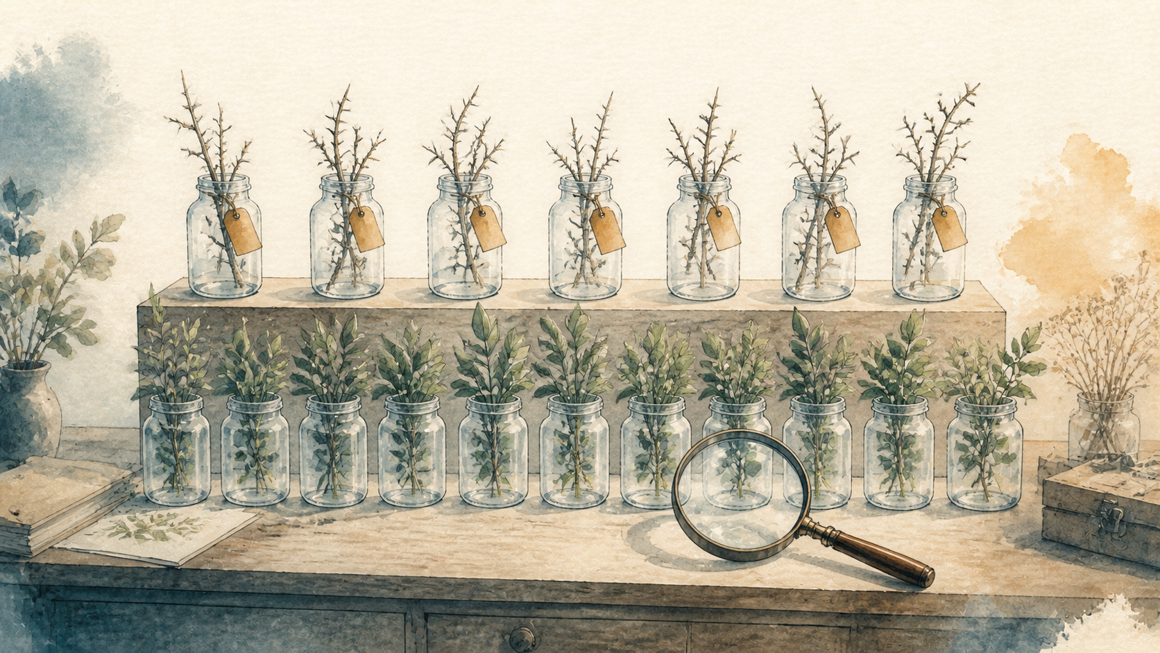 Rows of thorny and healthy plant specimens illustrate violation and clean fixtures